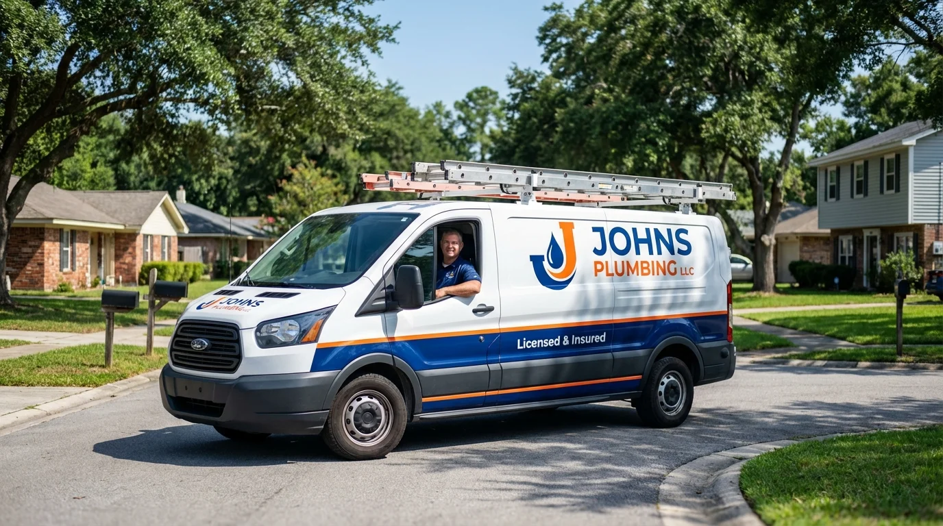 Johns Plumbing LLC service van in Honeoye Falls, NY