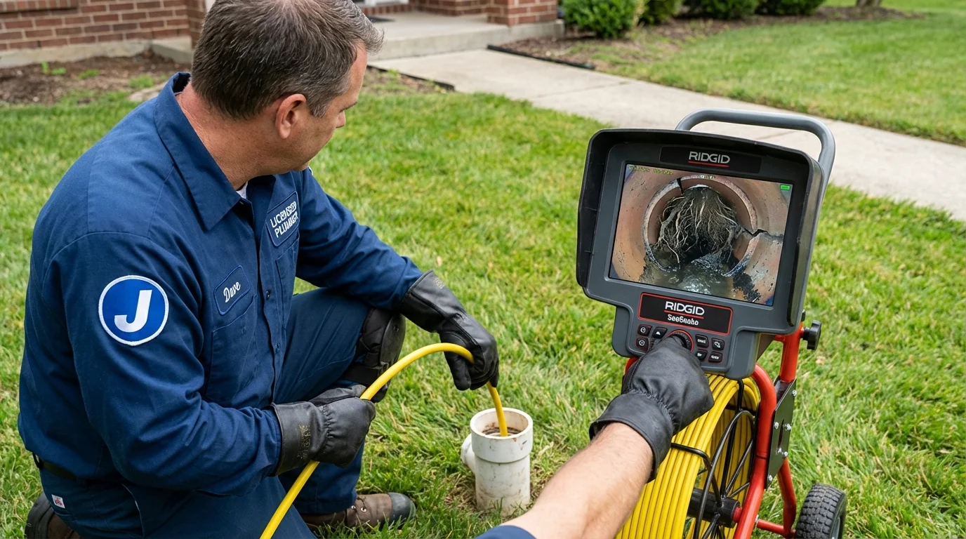 Sewer camera inspection being performed by Johns Plumbing LLC in Honeoye Falls